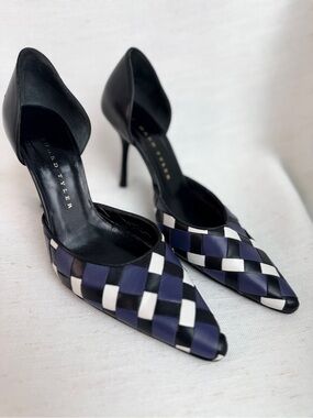 Richard Tyler Woven Leather D'Orsay Stiletto Pumps Size 38 Italy
